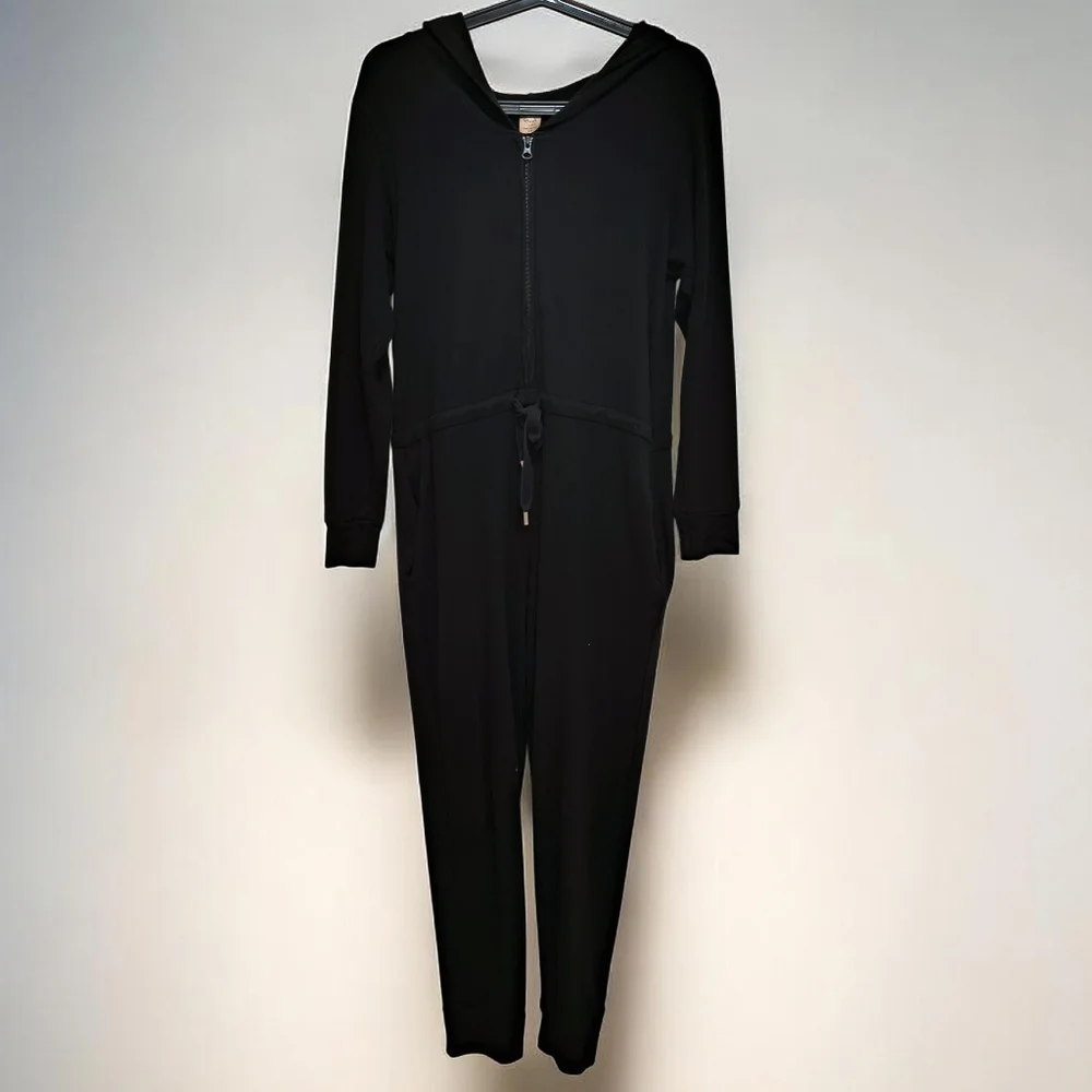 Smash + Tess Black Harris Hoodie Romper in Midnight Black - Picture 2 of 7